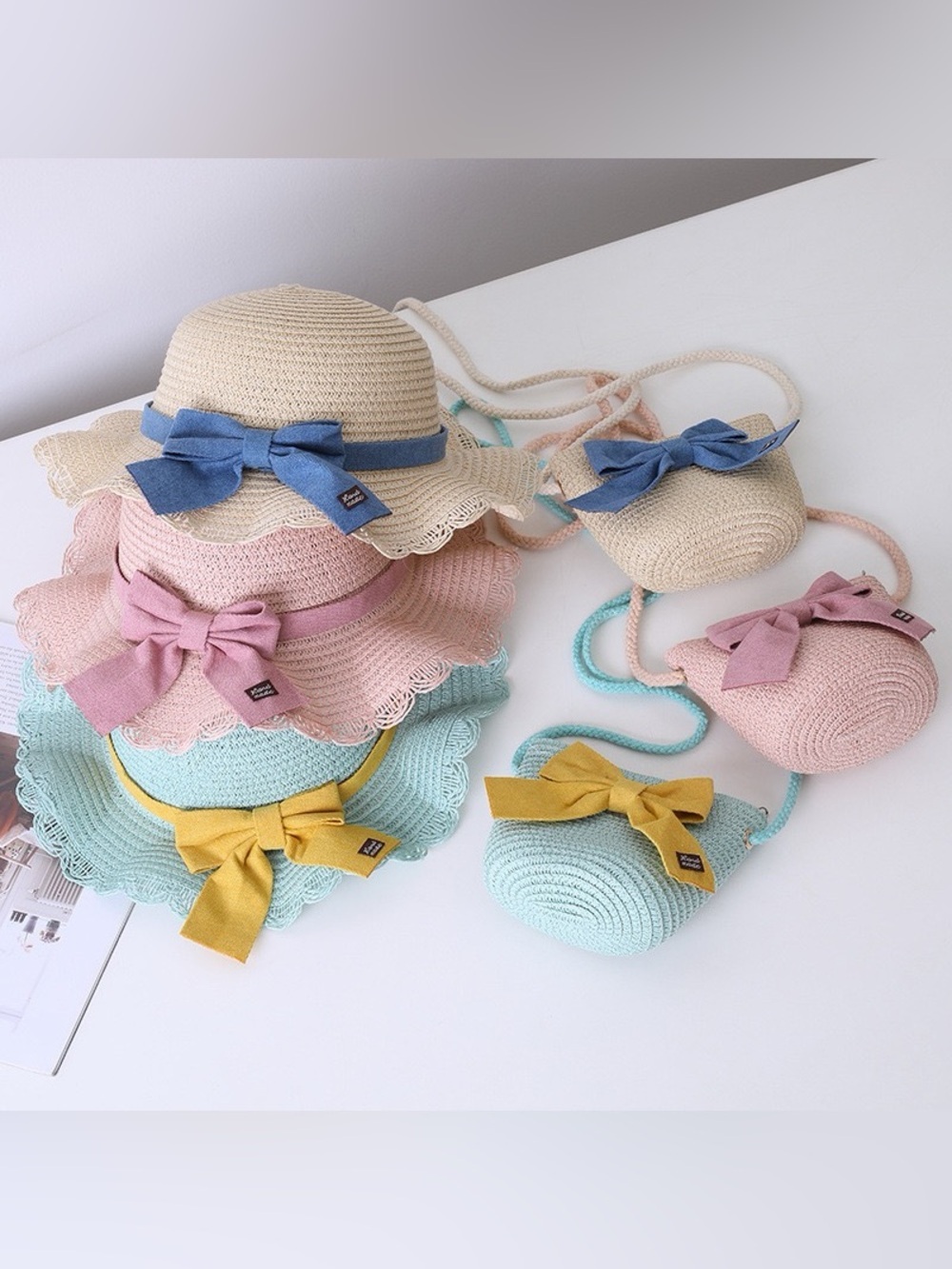 Straw Sun Hat & Crossbody Bag Set with Yellow Bow - Picture 5 of 7